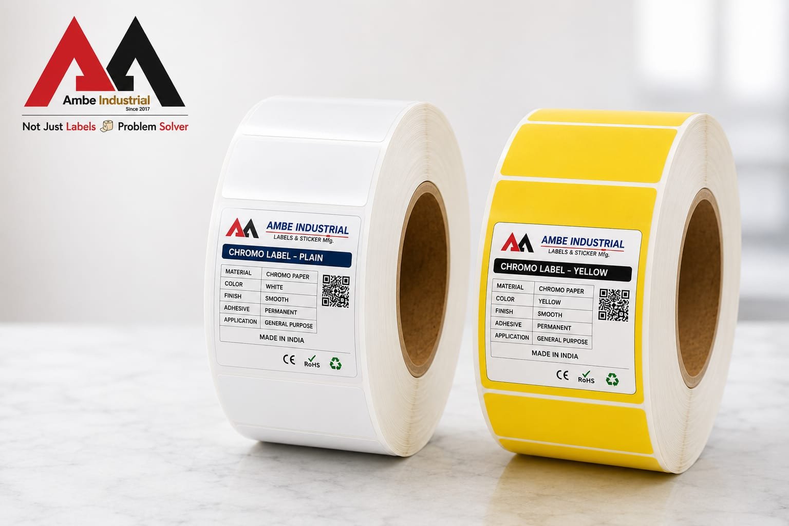 White and yellow chromo label rolls