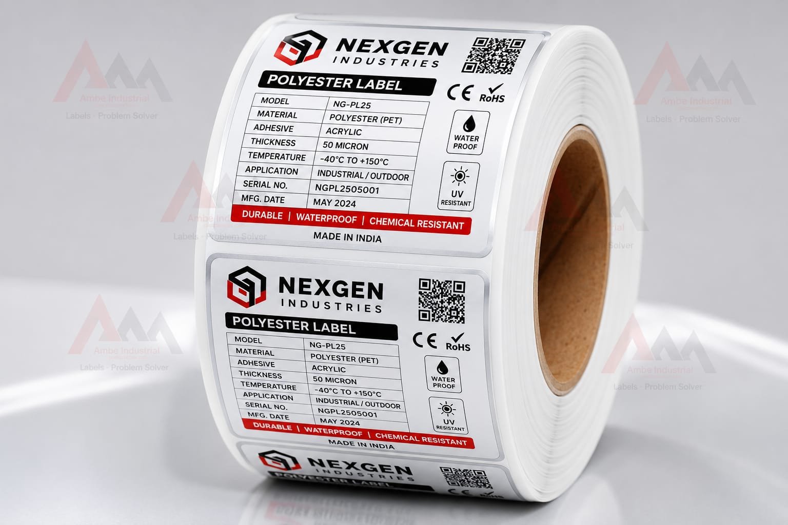 Industrial polyester label roll